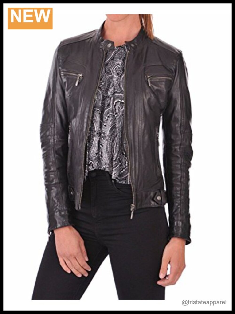 Lambskin Leather Bomber Jacket - Stylish Moto Biker for Women